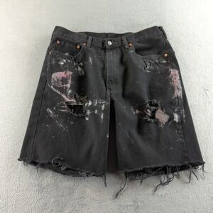Levis 550 Jean Shorts Mens 38 (Fits 36) Black Paint Splatter Cut Off Grunge Punk